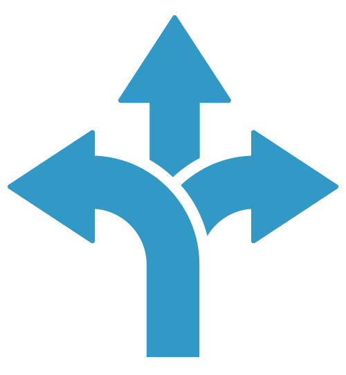 Three arrows pointing left, up, and right