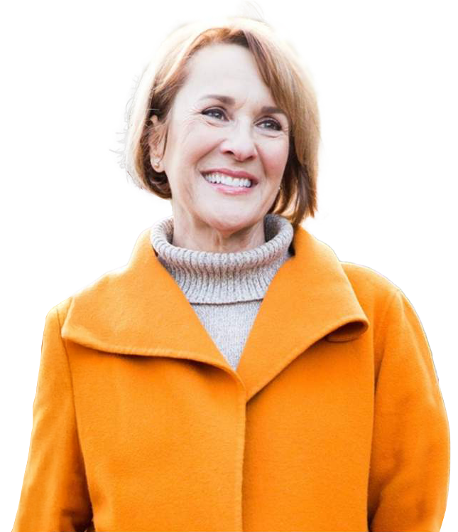 Billie Shepard wearing an orange coat
